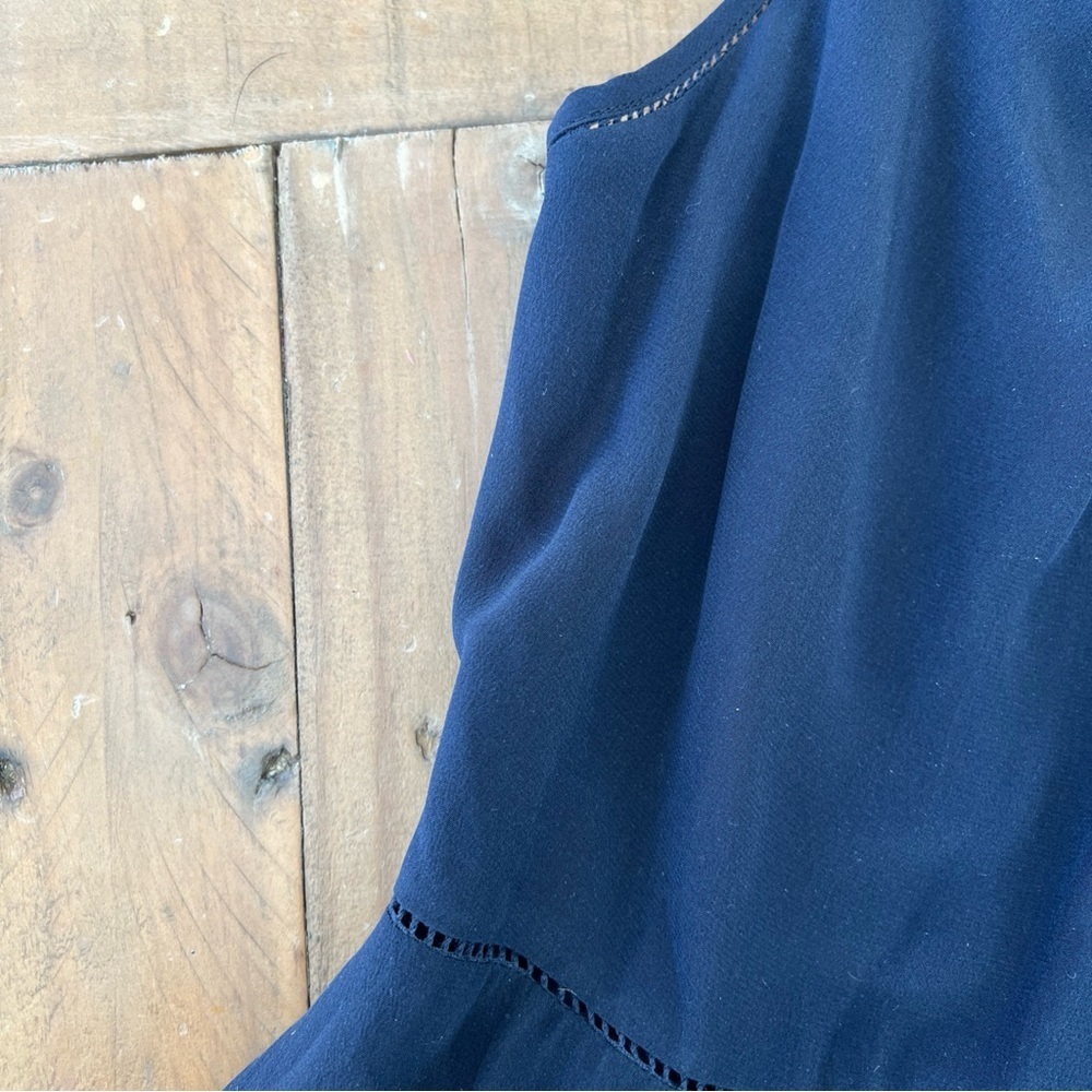 Rebecca Taylor Silk Twist Open Front Fit And Flare Dress Women’s 4 Navy Preppy - Picture 3 of 12